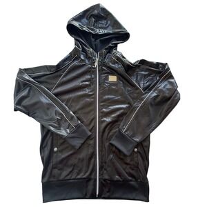 BODYMAKER Men's XL Black Full Zip Hoodie Jacket Shiny Metallic Trim Athletic